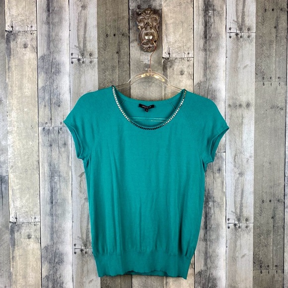 NWT Lafayette 148 New York Chain Link Scoop Neck Short Sleeve Sweater Size Small - Picture 1 of 12